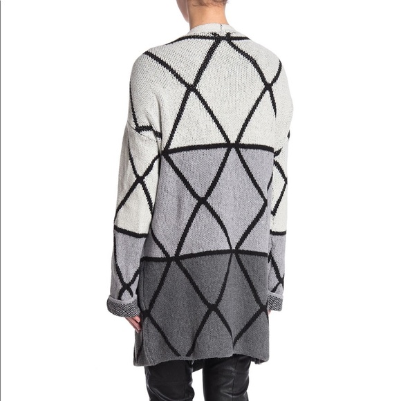 JOSEPH A. Grey Black Ombre Grid Knit Long Cardigan - Picture 2 of 6